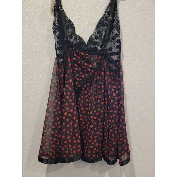NWT Spree Intimates Black w/ Red Hearts Lingerie Set, M - Style #190 DOTHEART - Picture 3 of 6
